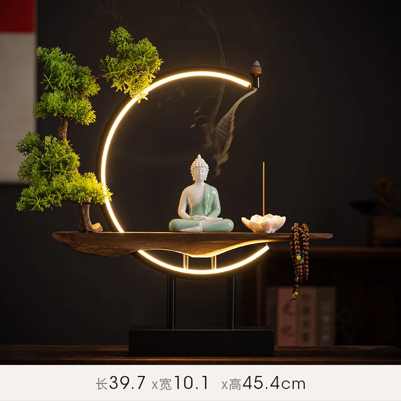 Sakyamuni Buddha Statue Large Buddhist statue Tathagata Buddha Figure Buddha Led ring light For Living Room Incense Porch