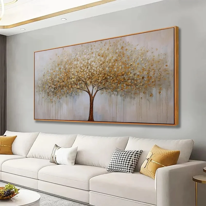 Wall Art Gold Abstract Tree of Life Framed Modern Artwork Canvas Painting Textured Tree Pictures Wall Decor Home Decor Wall