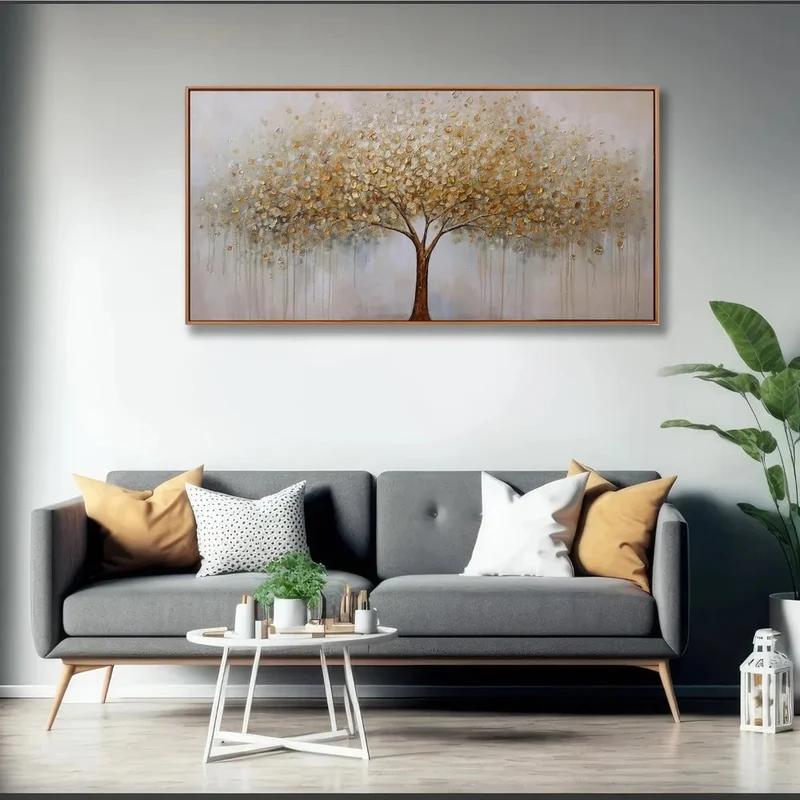 Wall Art Gold Abstract Tree of Life Framed Modern Artwork Canvas Painting Textured Tree Pictures Wall Decor Home Decor Wall