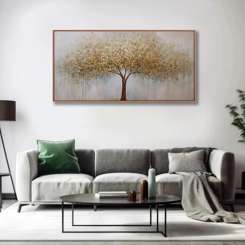 Wall Art Gold Abstract Tree of Life Framed Modern Artwork Canvas Painting Textured Tree Pictures Wall Decor Home Decor Wall