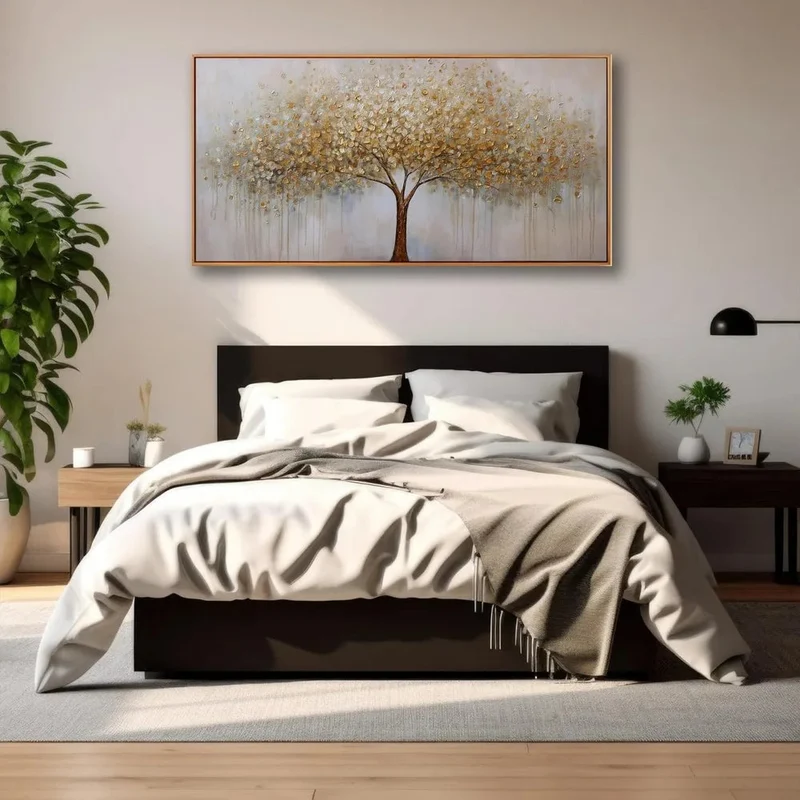 Wall Art Gold Abstract Tree of Life Framed Modern Artwork Canvas Painting Textured Tree Pictures Wall Decor Home Decor Wall