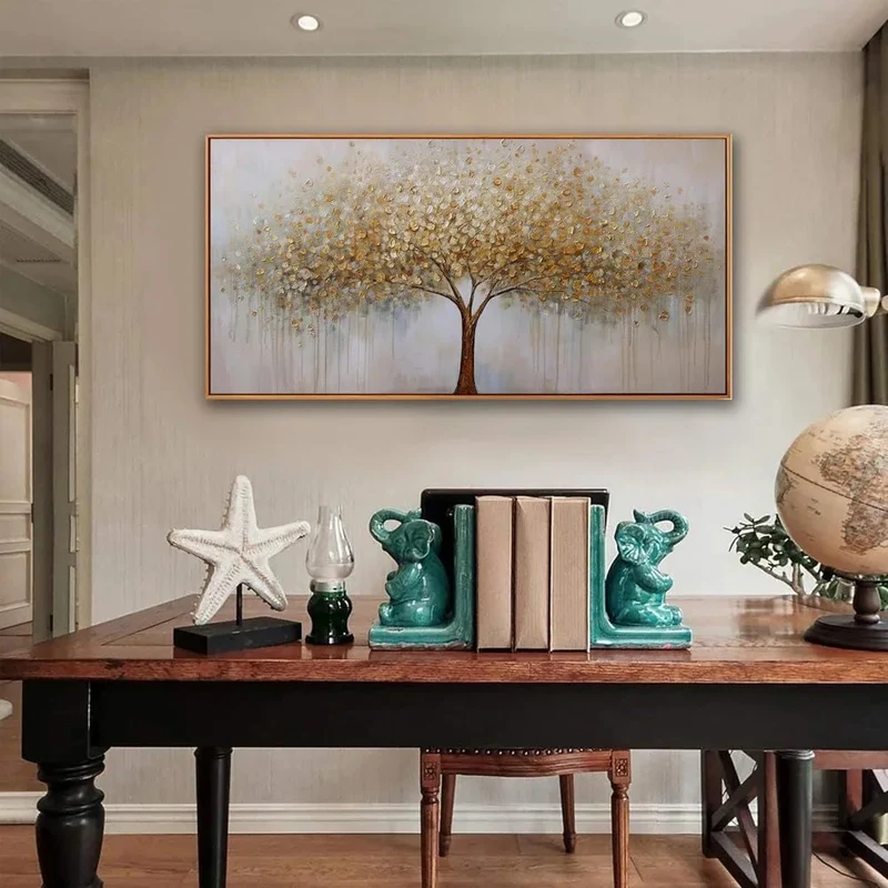 Wall Art Gold Abstract Tree of Life Framed Modern Artwork Canvas Painting Textured Tree Pictures Wall Decor Home Decor Wall