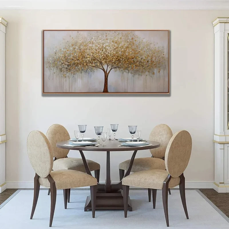Wall Art Gold Abstract Tree of Life Framed Modern Artwork Canvas Painting Textured Tree Pictures Wall Decor Home Decor Wall