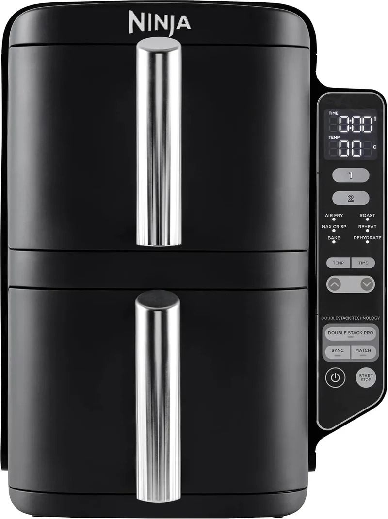 Ninja Heißluftfritteuse SL300EU, 2 Gestelle, Fassungsvermögen 7,6L Digitale Air fryer Doppelkorb mit 4 Kochstufen, 2 Schubladen, 6 Portionen