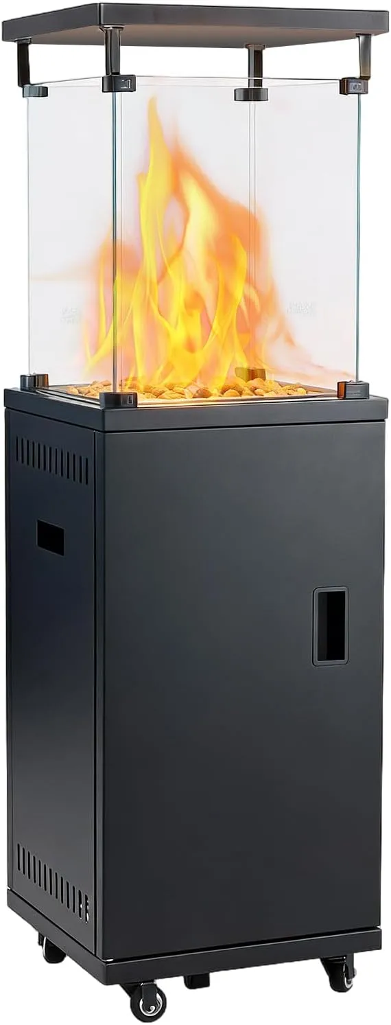 5 DUMOS Gasheizstrahler, 5/11 kW Gas Piezozündung Heizung + Gasdruckregler + Cover, 360° Rollen Kippschutz, Heizer, in Schwarz