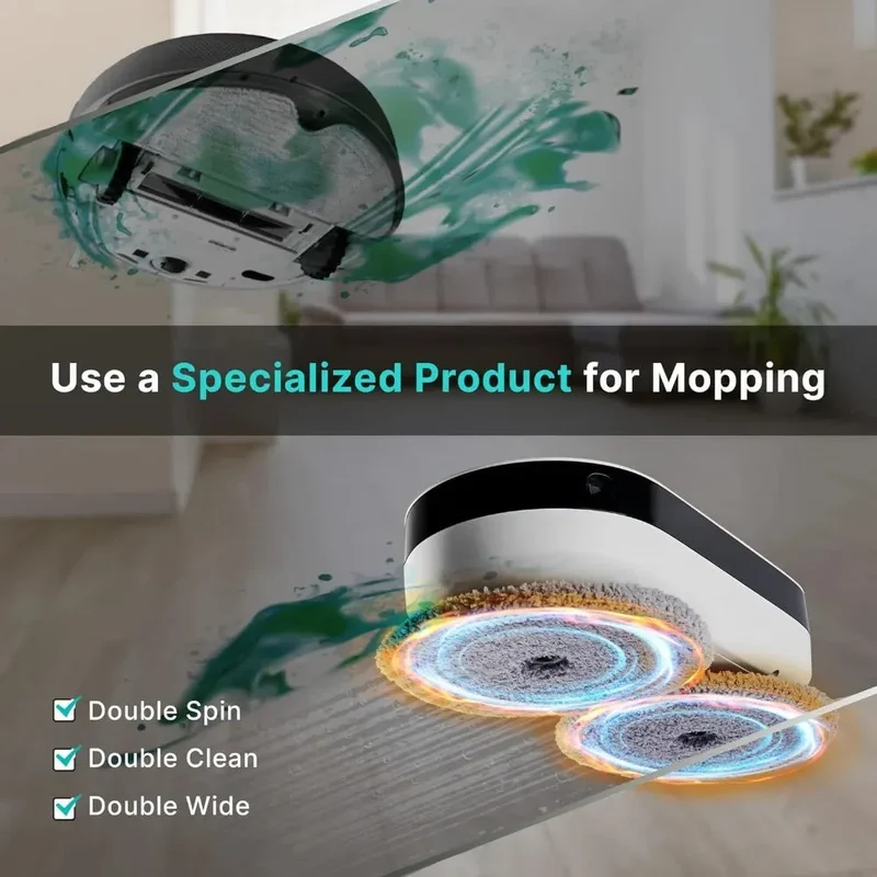 Robot Mop - Whisper Quiet Smart Mopping Robot Cleaner Only | 1.5 Times Faster Dynamic Dual Spin Wet Mop for Hard Floor