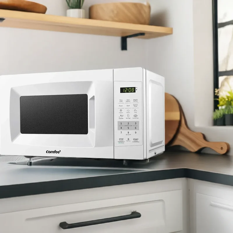 Countertop Microwave Oven with Sound On/Off, ECO Mode and Easy One-Touch Buttons, 0.7 Cu Ft/700W, Pearl White