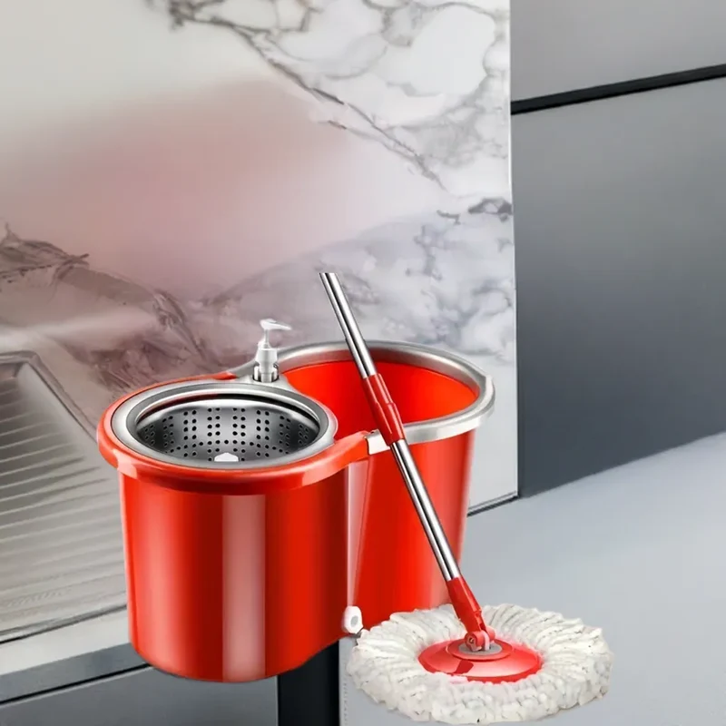 Household Stainless Steel Rod Spin Mop And Bucket Set With Total 3 Mop Heads, Household Rotating Floor Mop, Hands-free Wash Mop