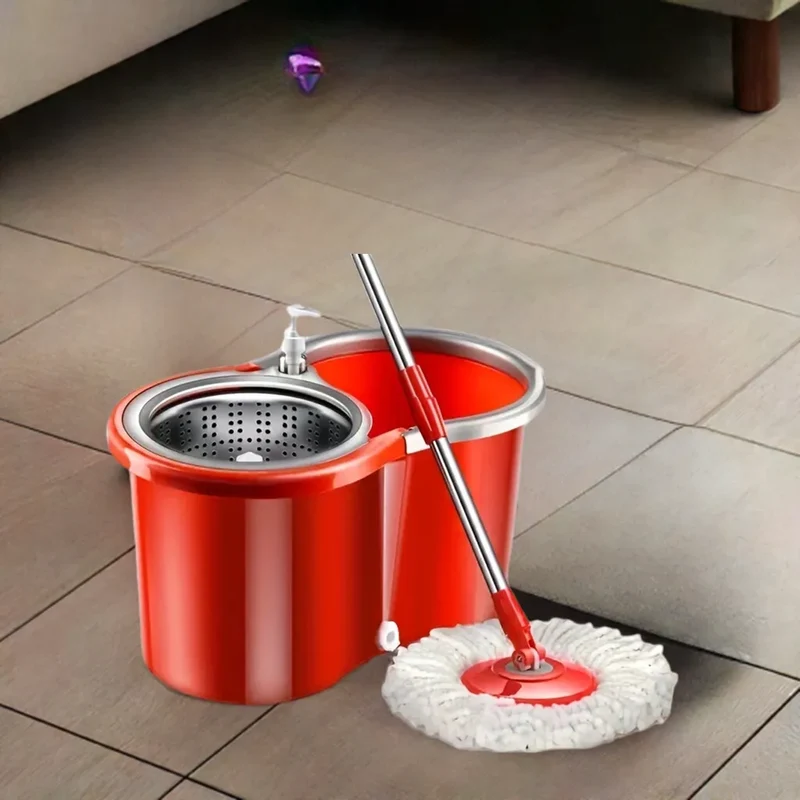 Household Stainless Steel Rod Spin Mop And Bucket Set With Total 3 Mop Heads, Household Rotating Floor Mop, Hands-free Wash Mop