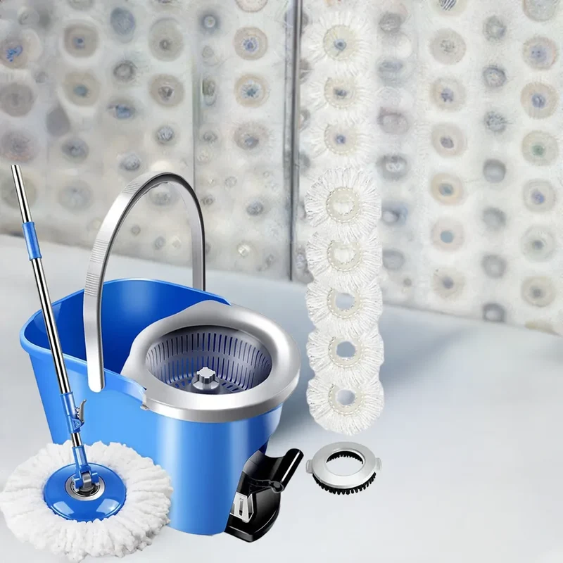 MASTERTOP Spin Mop and Bucket with Wringer Set, Foot Pedal, 360°Rotation, 5 Microfiber Mop Pads, 1 Brush Head, Hardwood Floor
