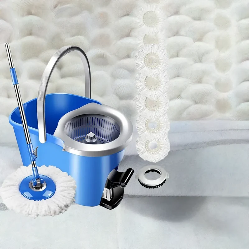 MASTERTOP Spin Mop and Bucket with Wringer Set, Foot Pedal, 360°Rotation, 5 Microfiber Mop Pads, 1 Brush Head, Hardwood Floor