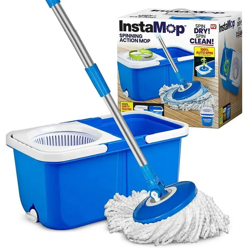 Automatic Spin Mop and Bucket Set Microfiber Washable Head Dual Bucket Design Easy Storage Quick Drainage As Seen On TV
