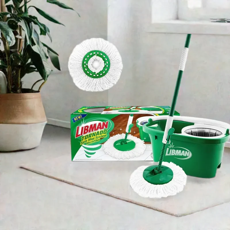 Tornado Spin Mop System - Mop and Bucket with Wringer Set for Floor Cleaning - 2 Total Mop Heads Included, Green