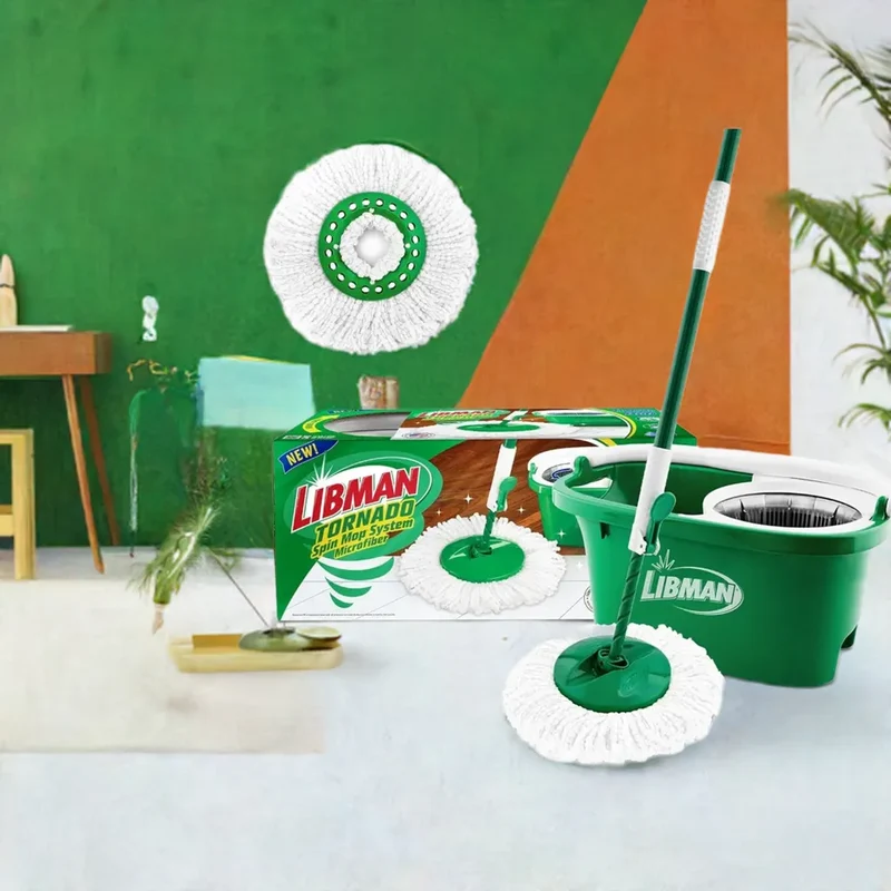 Tornado Spin Mop System - Mop and Bucket with Wringer Set for Floor Cleaning - 2 Total Mop Heads Included, Green