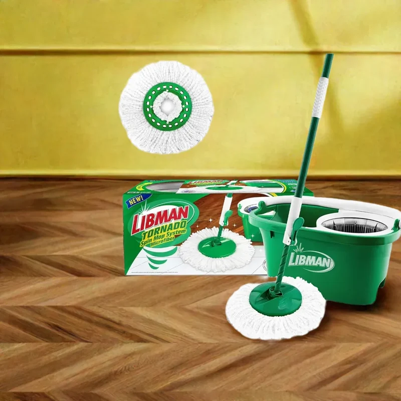 Tornado Spin Mop System - Mop and Bucket with Wringer Set for Floor Cleaning - 2 Total Mop Heads Included, Green
