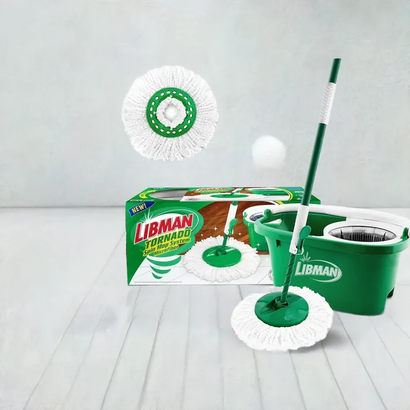 Tornado Spin Mop System - Mop and Bucket with Wringer Set for Floor Cleaning - 2 Total Mop Heads Included, Green