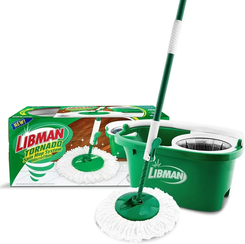 Tornado Spin Mop System - Mop and Bucket with Wringer Set for Floor Cleaning - 2 Total Mop Heads Included, Green