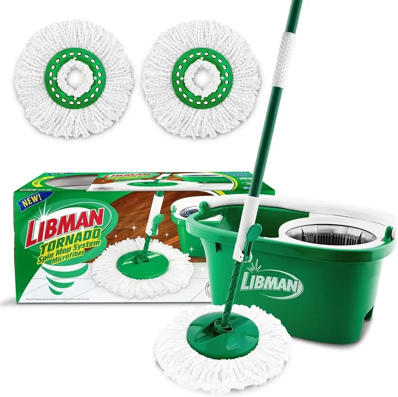 Tornado Spin Mop System - Mop and Bucket with Wringer Set for Floor Cleaning - 2 Total Mop Heads Included, Green