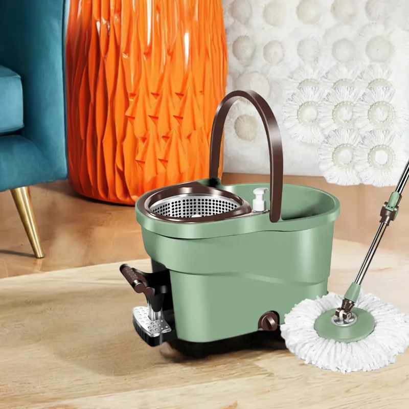 Spin Mop and Bucket with Wringer Set, Floor Cleaning System with Foot Pedal, Easy Wring, Adjustable Handle