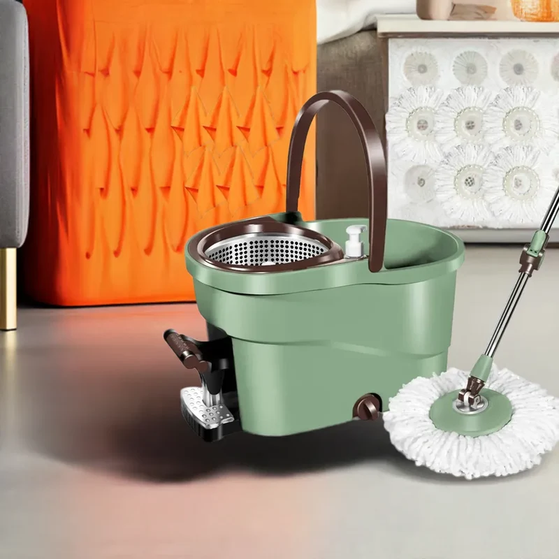 Spin Mop and Bucket with Wringer Set, Floor Cleaning System with Foot Pedal, Easy Wring, Adjustable Handle