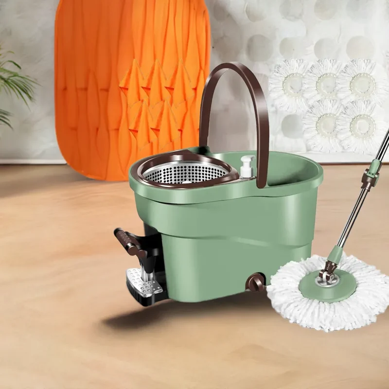 Spin Mop and Bucket with Wringer Set, Floor Cleaning System with Foot Pedal, Easy Wring, Adjustable Handle