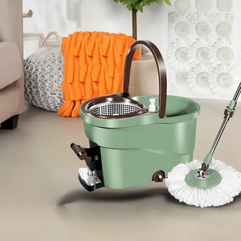 Spin Mop and Bucket with Wringer Set, Floor Cleaning System with Foot Pedal, Easy Wring, Adjustable Handle