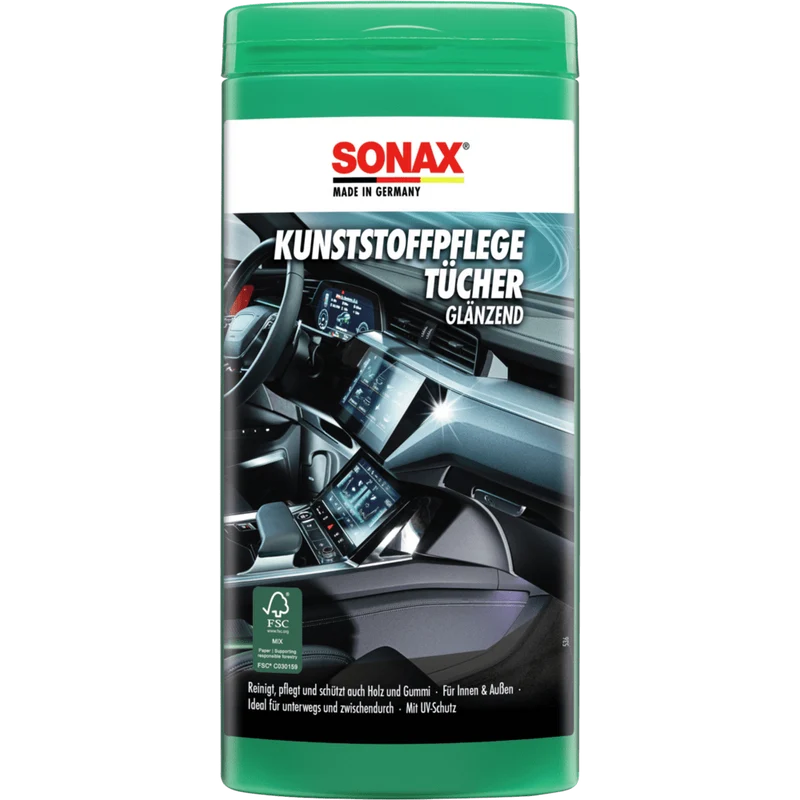 SONAX KunststoffPflegeTücher glänzend Box | Dose (25 Stück)