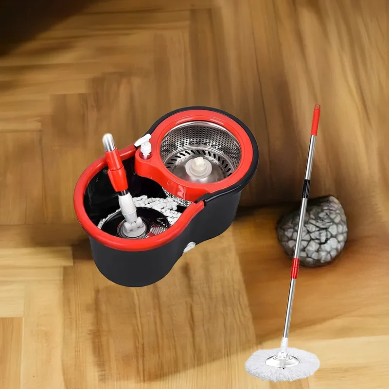 360° Spin Mop Bucket Sets with Wring System in 3 Microfiber Heads, Stainless Steel Basket 61" Extended Handle Floor Cleaning