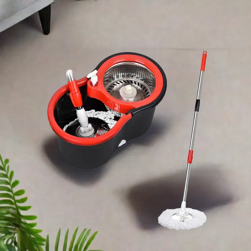 360° Spin Mop Bucket Sets with Wring System in 3 Microfiber Heads, Stainless Steel Basket 61" Extended Handle Floor Cleaning