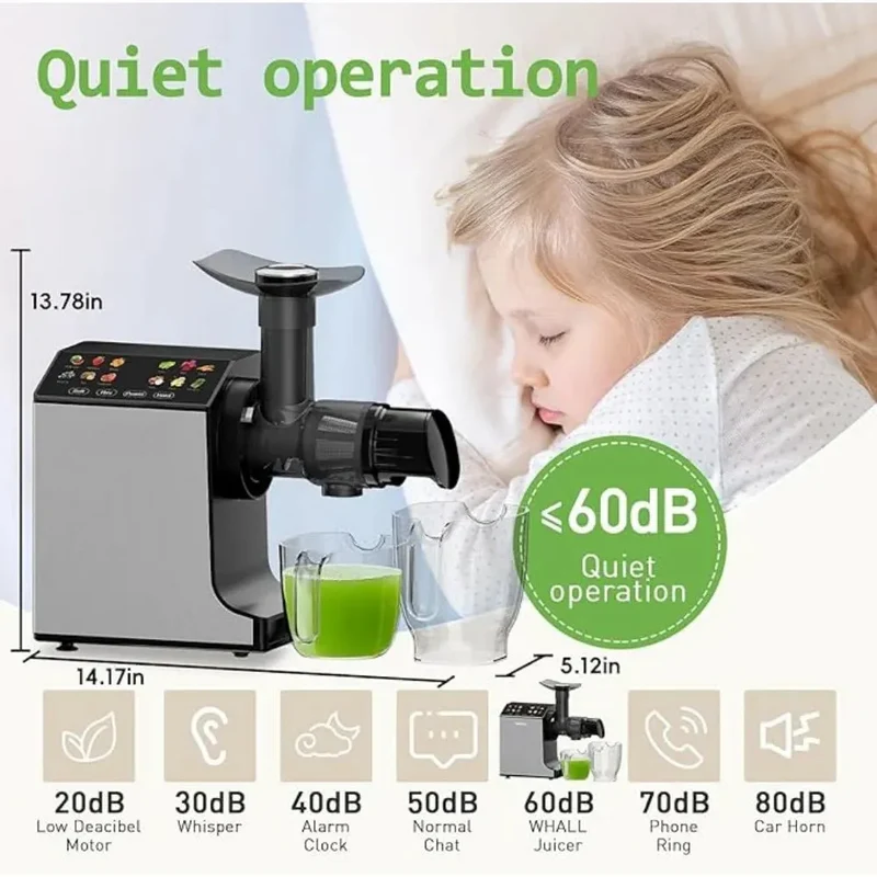 Portable Juicer with 2 Speed Modes, Touchscreen Cold Press Juicer, Safe & Quiet Operation and Easy To Clean, Juicer
