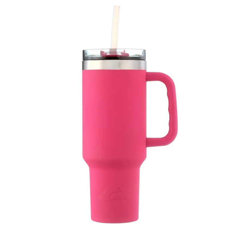 40 Oz Vacuumr-Insulated Stainless-Steel Tumbler with Handle Hot Pink Double-walled Stainless-steel Construction