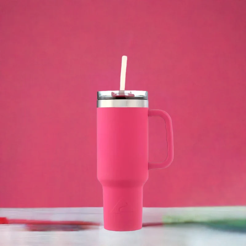 40 Oz Vacuumr-Insulated Stainless-Steel Tumbler with Handle Hot Pink Double-walled Stainless-steel Construction