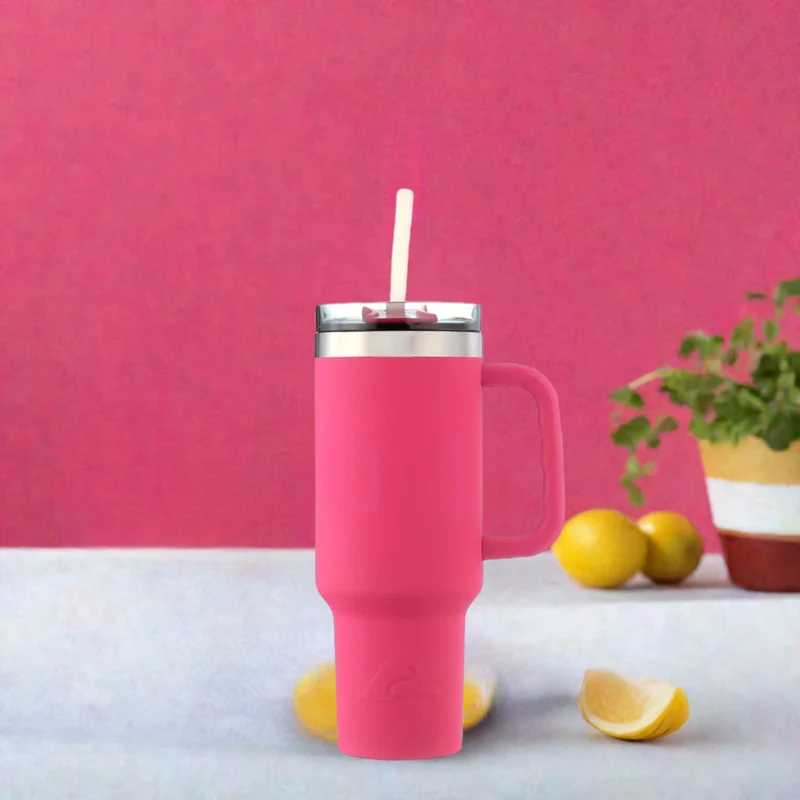 40 Oz Vacuumr-Insulated Stainless-Steel Tumbler with Handle Hot Pink Double-walled Stainless-steel Construction