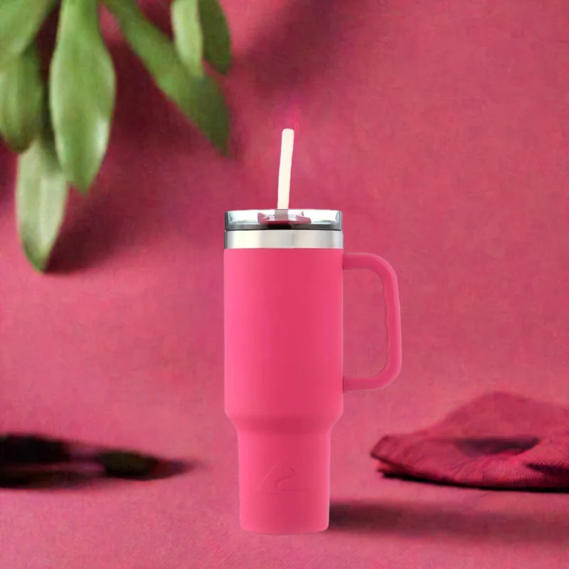 40 Oz Vacuumr-Insulated Stainless-Steel Tumbler with Handle Hot Pink Double-walled Stainless-steel Construction