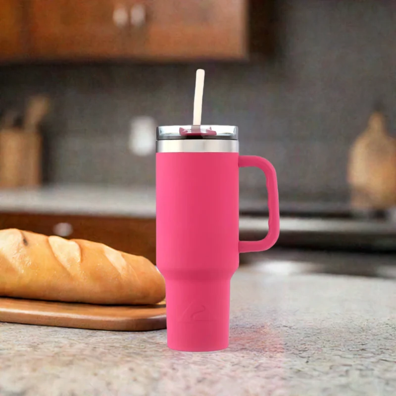 40 Oz Vacuumr-Insulated Stainless-Steel Tumbler with Handle Hot Pink Double-walled Stainless-steel Construction