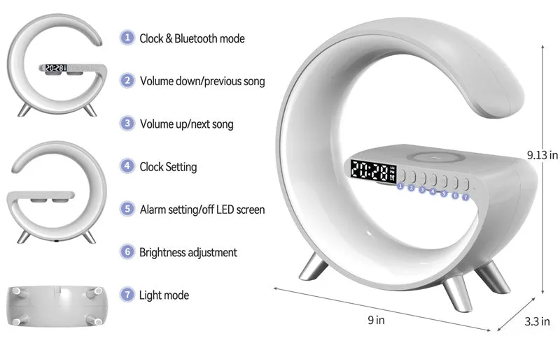 Wireless Charger Speaker With Bluetooth & LED Lamp