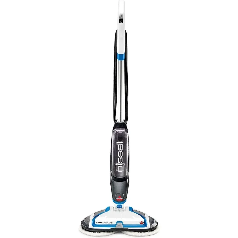 Lightweight SpinWave Hard Floor Spin Mop, with Soft-Touch Pads, 2 Scrubby Pads, Easy to Maneuver On-Demand Spray, White/Black