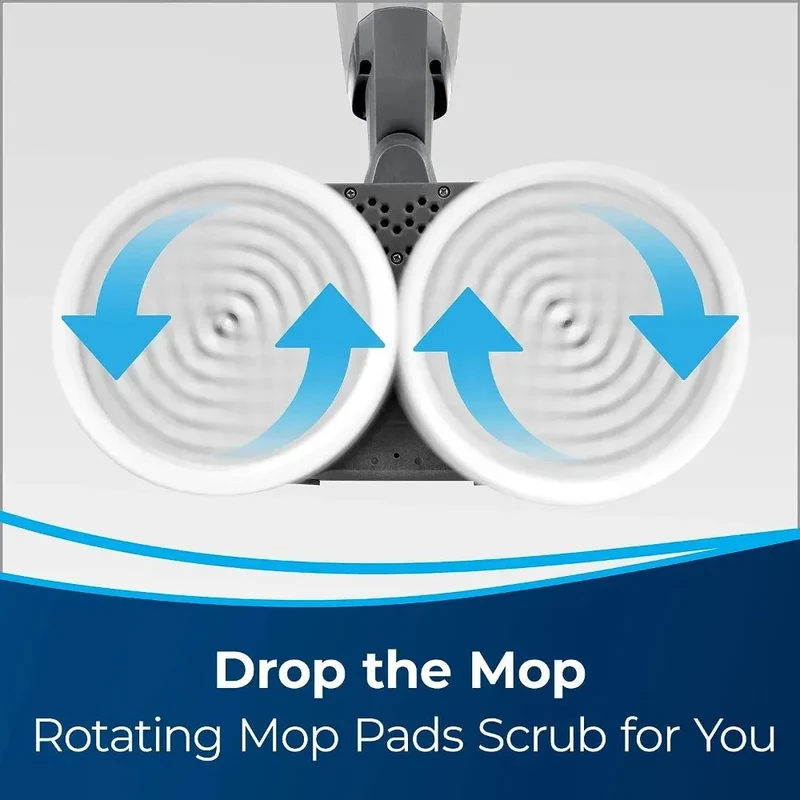 Lightweight SpinWave Hard Floor Spin Mop, with Soft-Touch Pads, 2 Scrubby Pads, Easy to Maneuver On-Demand Spray, White/Black
