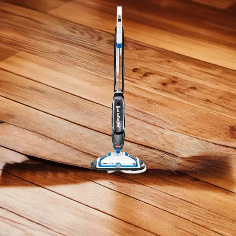 Lightweight SpinWave Hard Floor Spin Mop, with Soft-Touch Pads, 2 Scrubby Pads, Easy to Maneuver On-Demand Spray, White/Black