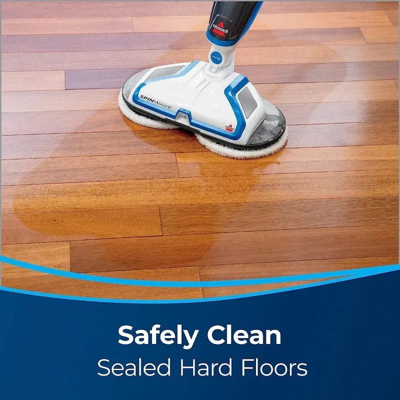 Lightweight SpinWave Hard Floor Spin Mop, with Soft-Touch Pads, 2 Scrubby Pads, Easy to Maneuver On-Demand Spray, White/Black