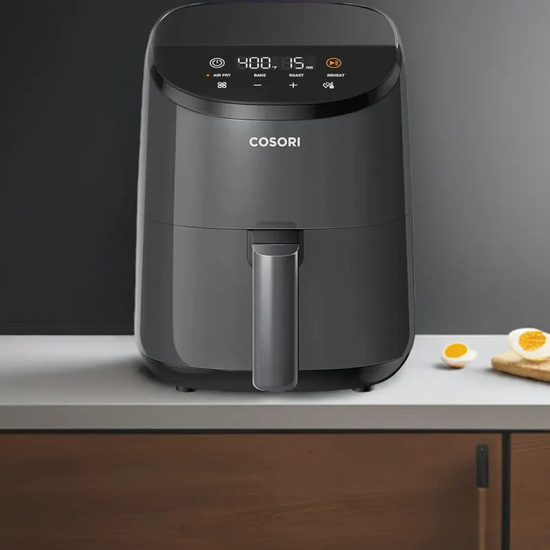 Mini Air Fryer 2.1 Qt, 4-in-1 Small Airfryer, Bake, Roast, Reheat, Nonstick and Dishwasher Safe Basket, 30 In-App Recipes, Gray