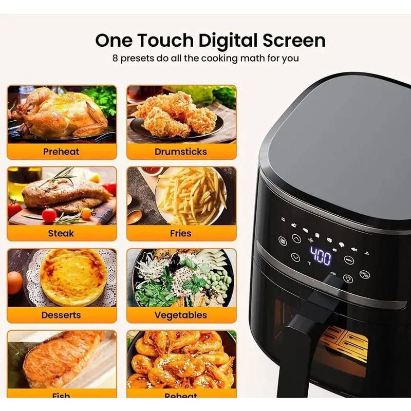 Air Fryer Oven 5 Qt Large Oil Free Touch Screen 1500W Mini Combo with 7 Accessories, One-Touch Digital Controls
