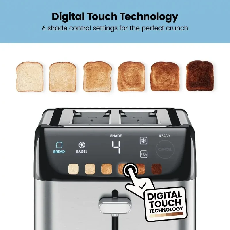 Smart Touch 2 Slice Digital Toaster, 6 Shade Settings, Stainless Steel, Removable Crumb Tray