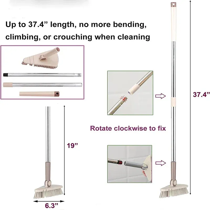 Floor Scrub Brush Cleaning Long Handle Kitchen Bathroom Gap Tools Removable Toilet Rotating Mop Bristles for Tile Ceramic Brush