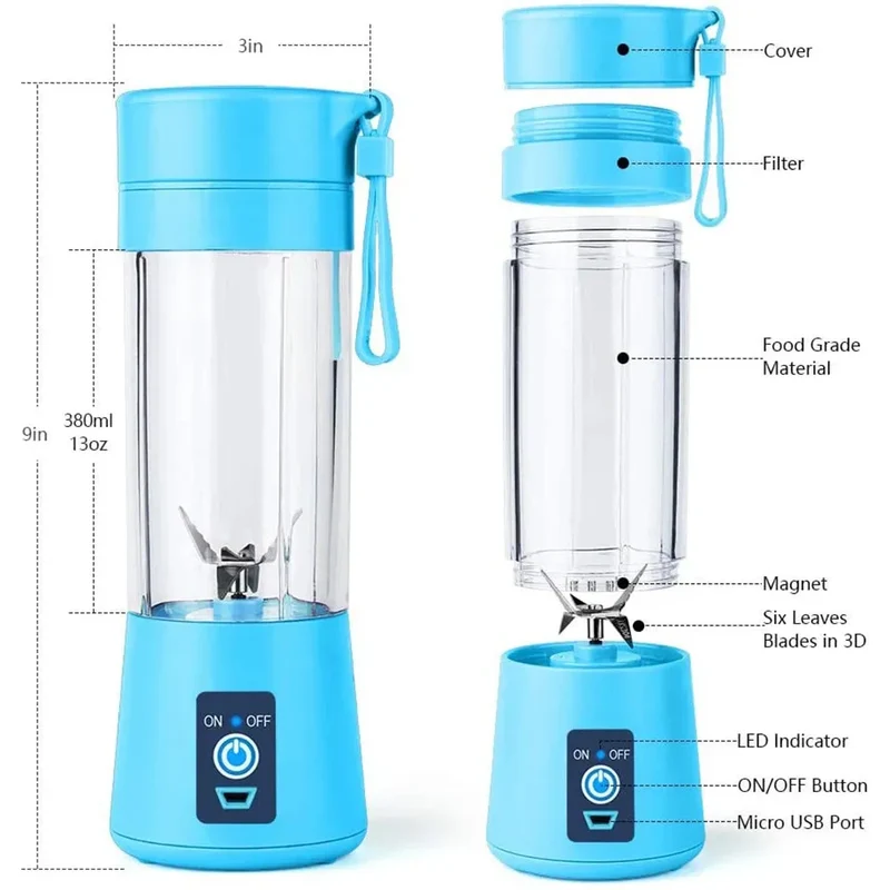 USB Rechargeable Portable Blender with 2-Blade Cutter – Mini Smoothie & Juicer Mixer