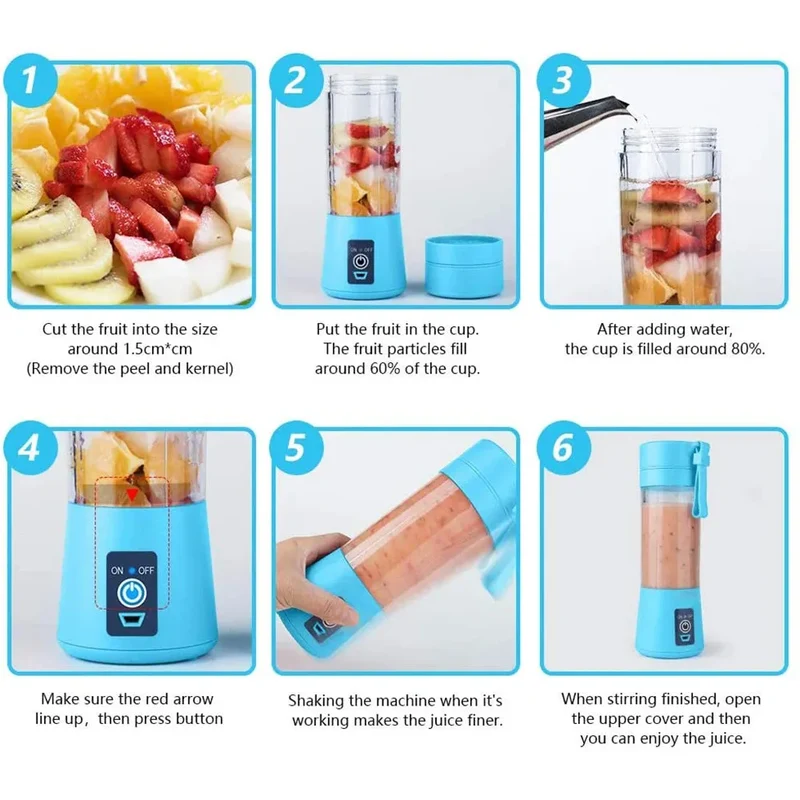 USB Rechargeable Portable Blender with 2-Blade Cutter – Mini Smoothie & Juicer Mixer
