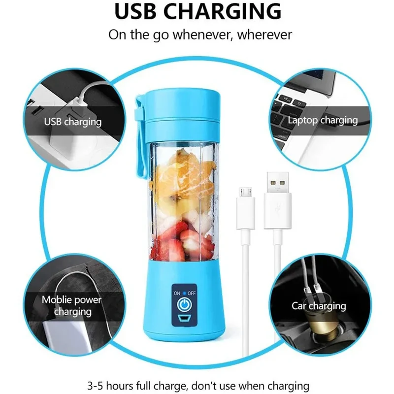 USB Rechargeable Portable Blender with 2-Blade Cutter – Mini Smoothie & Juicer Mixer