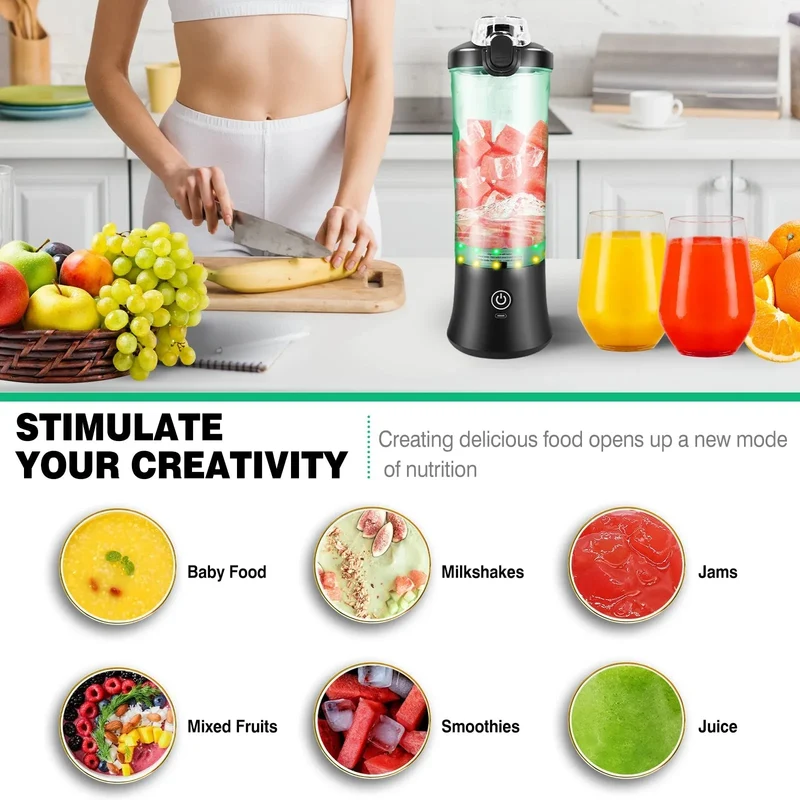 600ml USB Rechargeable Portable Mini Blender for Smoothies & Ice