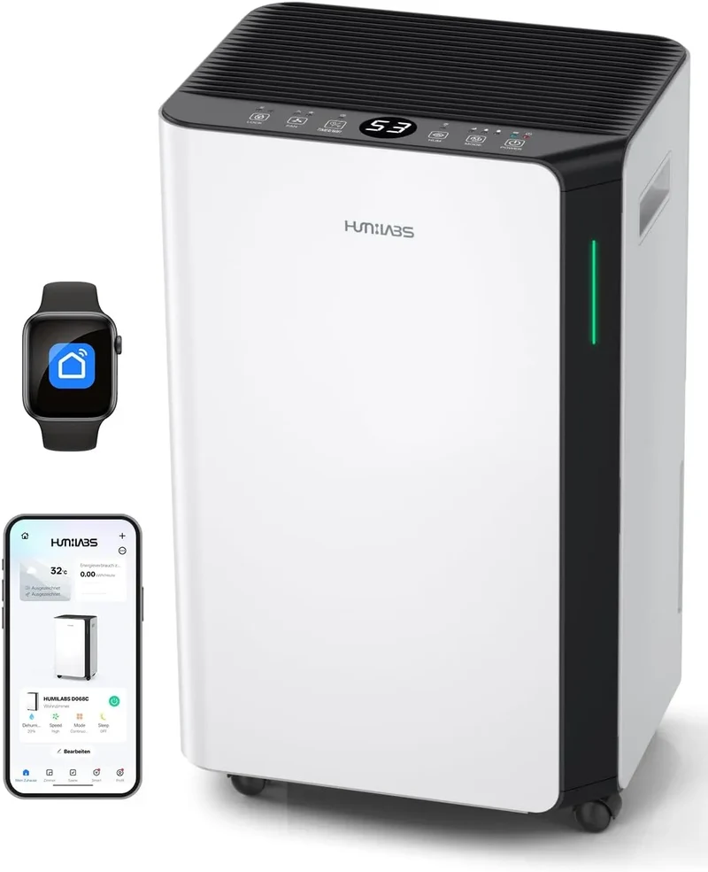 Luftentfeuchter 60m²/App 24h-Timer HUMILABS, Elektrisch 20L Für Räume von 60m², Fassungsvermögen 4,5L Wassertank, 3 Betriebsarten, Modell 60m²
