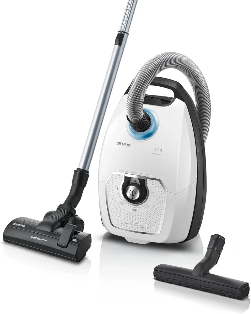 Siemens Staubsauger VSZ7442S, mit Beutel Z 7.0, Leistung 650 W, Hygiene-Filter Plus, ideal für Allergiker, extrem leise, Bodendüse für Parkett, weiß